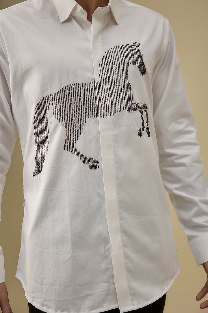 White Cotton Embroidered Shirt by Sarab Khanijou at Pernia's Pop Up Shop