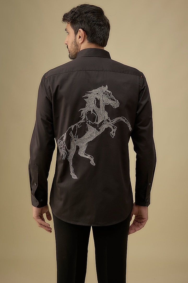 Black Cotton Embroidered Shirt by Sarab Khanijou at Pernia's Pop Up Shop
