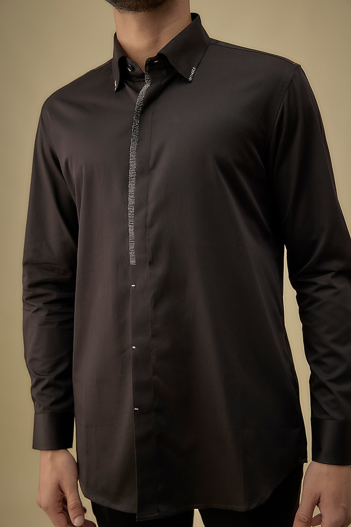 Black Cotton Embroidered Shirt by Sarab Khanijou at Pernia's Pop Up Shop