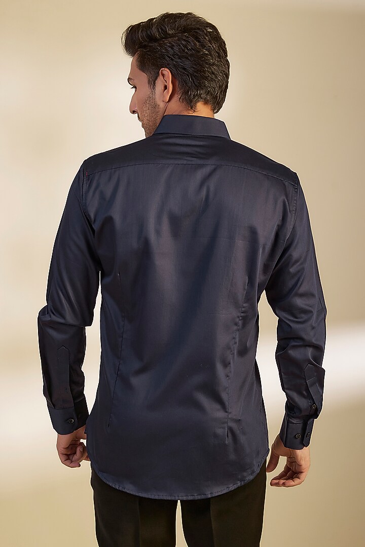 Navy Blue Cotton Pintuck Shirt by Sarab Khanijou at Pernia's Pop Up Shop