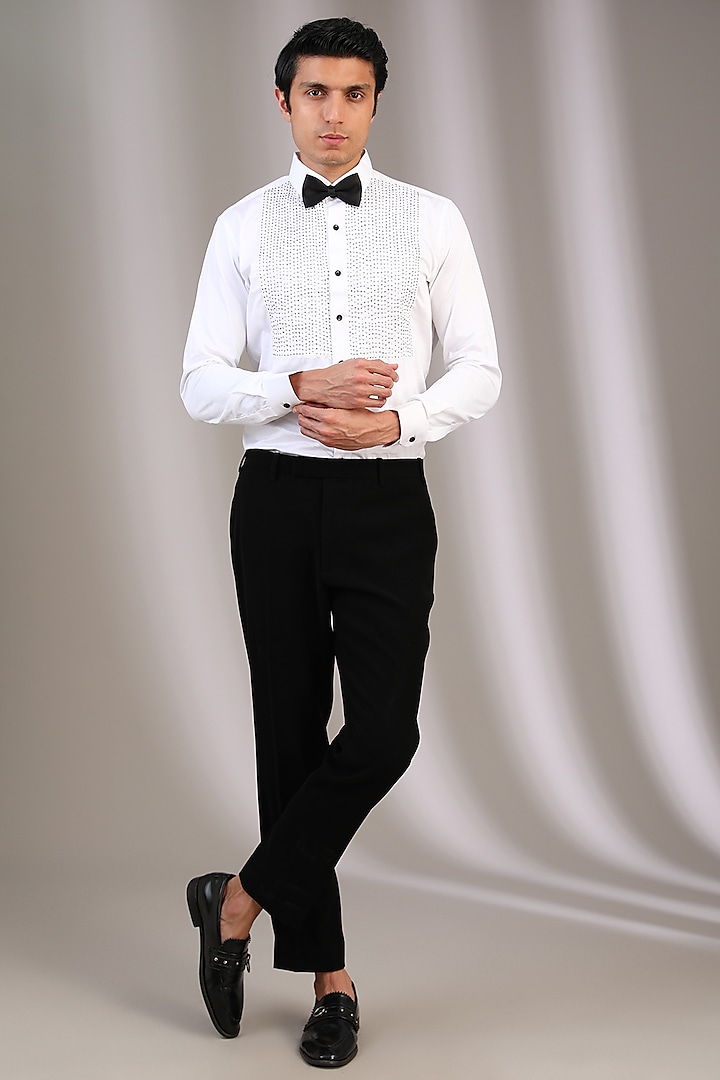 Black Velvet Sequins & Pearl Embroidered Tuxedo Set by Sarab Khanijou at Pernia's Pop Up Shop