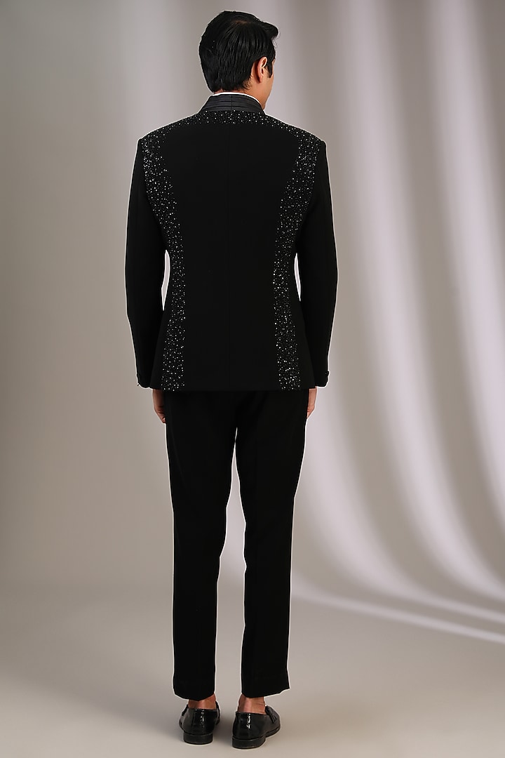 Black Velvet Pearl Embroidered Tuxedo Set by Sarab Khanijou at Pernia's Pop Up Shop