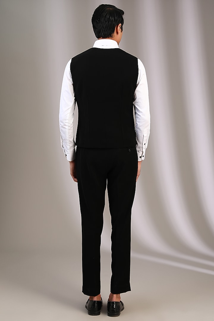 Black Velvet Pearl Embroidered Tuxedo Set by Sarab Khanijou at Pernia's Pop Up Shop