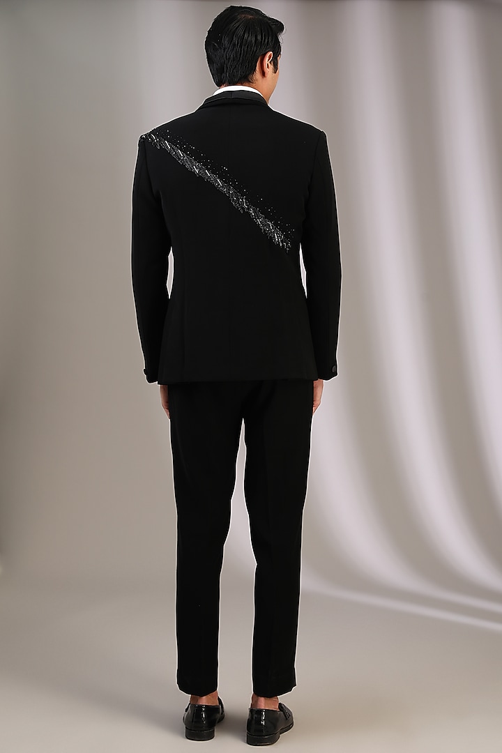 Black Velvet Pearl Embroidered Tuxedo Set by Sarab Khanijou at Pernia's Pop Up Shop