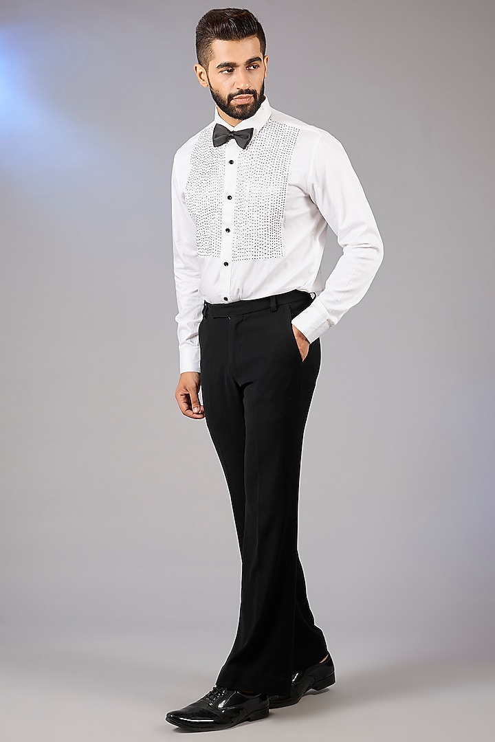 Black Sandwash Embroidered Tuxedo Set by Sarab Khanijou at Pernia's Pop Up Shop