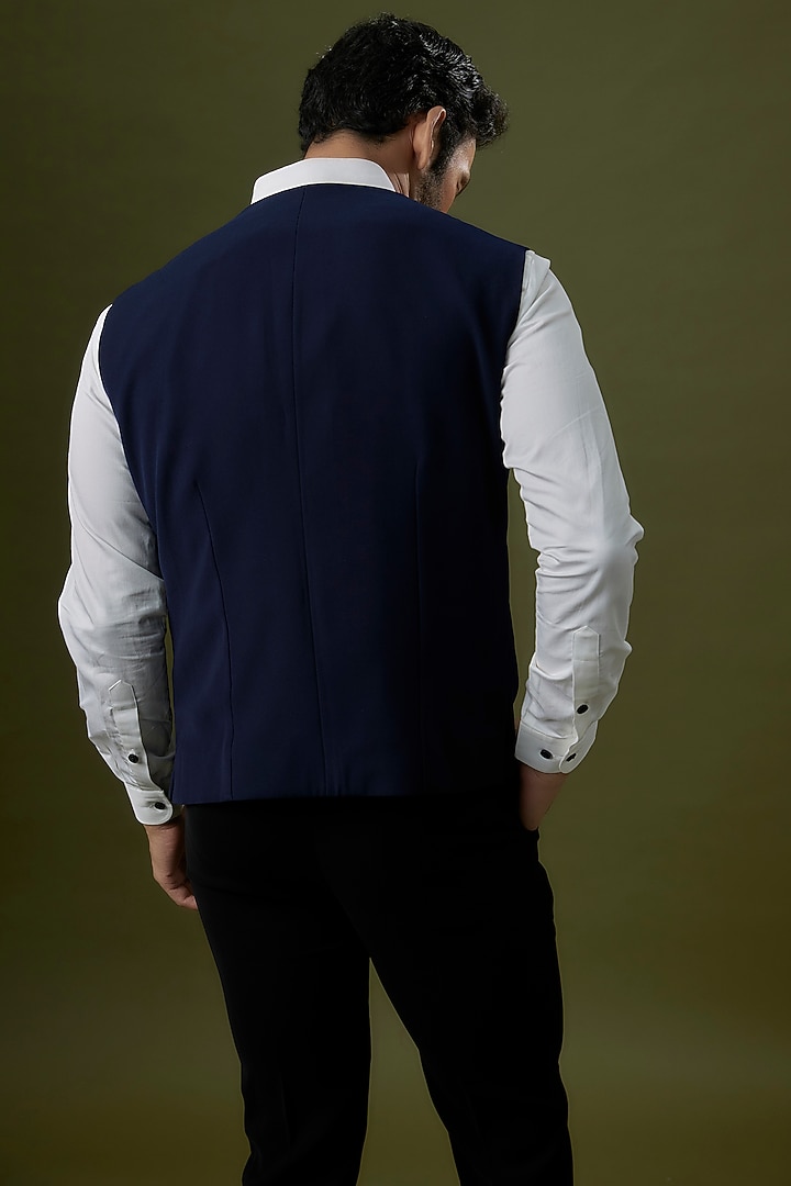 Blue Sandwash Waistcoat by Sarab Khanijou at Pernia's Pop Up Shop