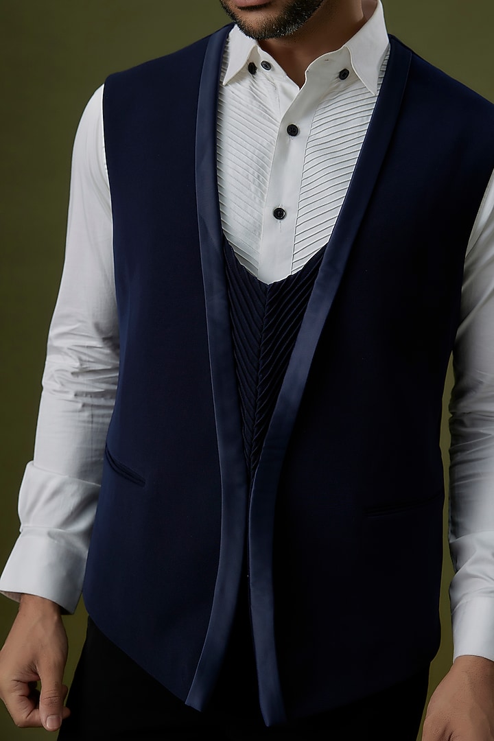 Blue Sandwash Waistcoat by Sarab Khanijou at Pernia's Pop Up Shop