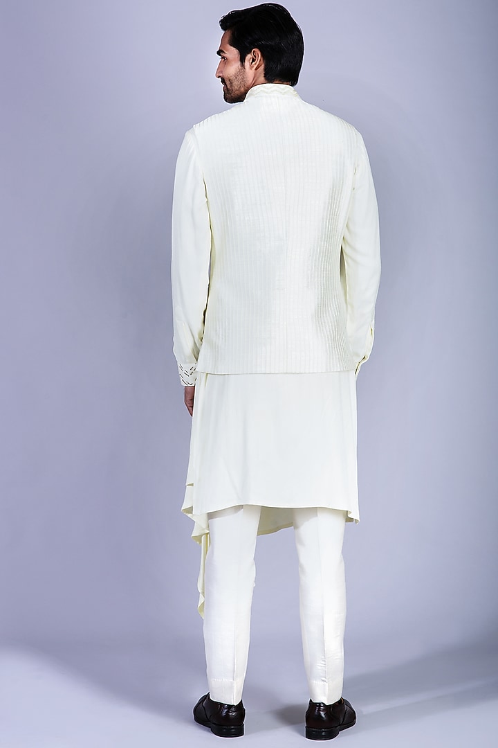Light Lemon Yellow Moss Crepe Jacket Set by Sarab Khanijou at Pernia's Pop Up Shop