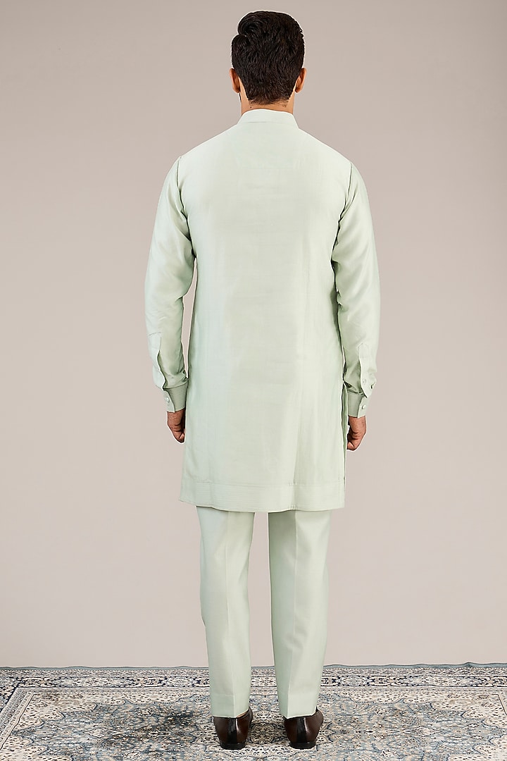 Mint Silk Threadwork Groom Indowestern Set by Sarab Khanijou at Pernia's Pop Up Shop