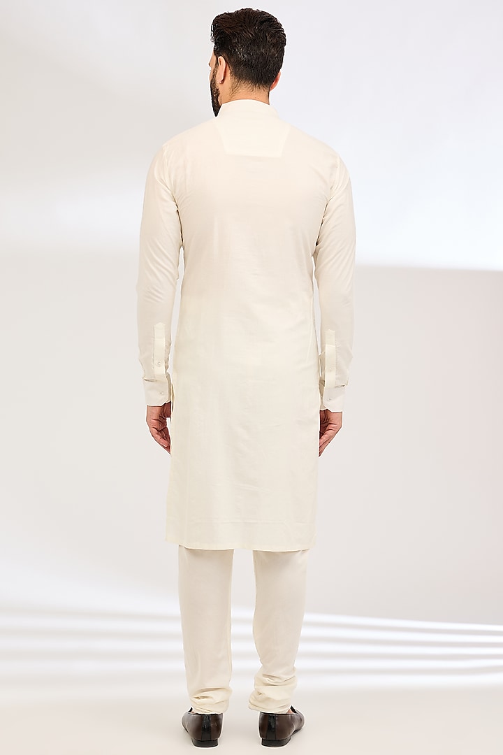 Ivory Raw Silk Jaal Embroidered Groom Sherwani Set by Sarab Khanijou at Pernia's Pop Up Shop