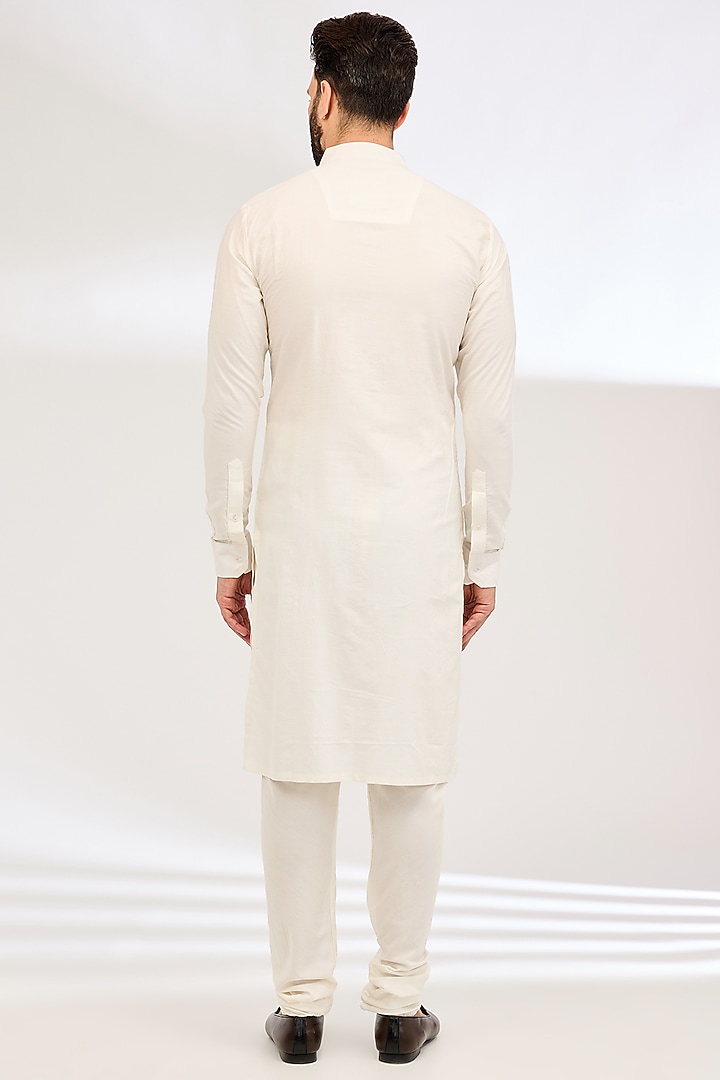 Ivory Silk Embroidered Groom Sherwani Set by Sarab Khanijou at Pernia's Pop Up Shop