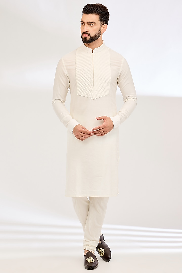 Ivory Silk Embroidered Groom Sherwani Set by Sarab Khanijou at Pernia's Pop Up Shop