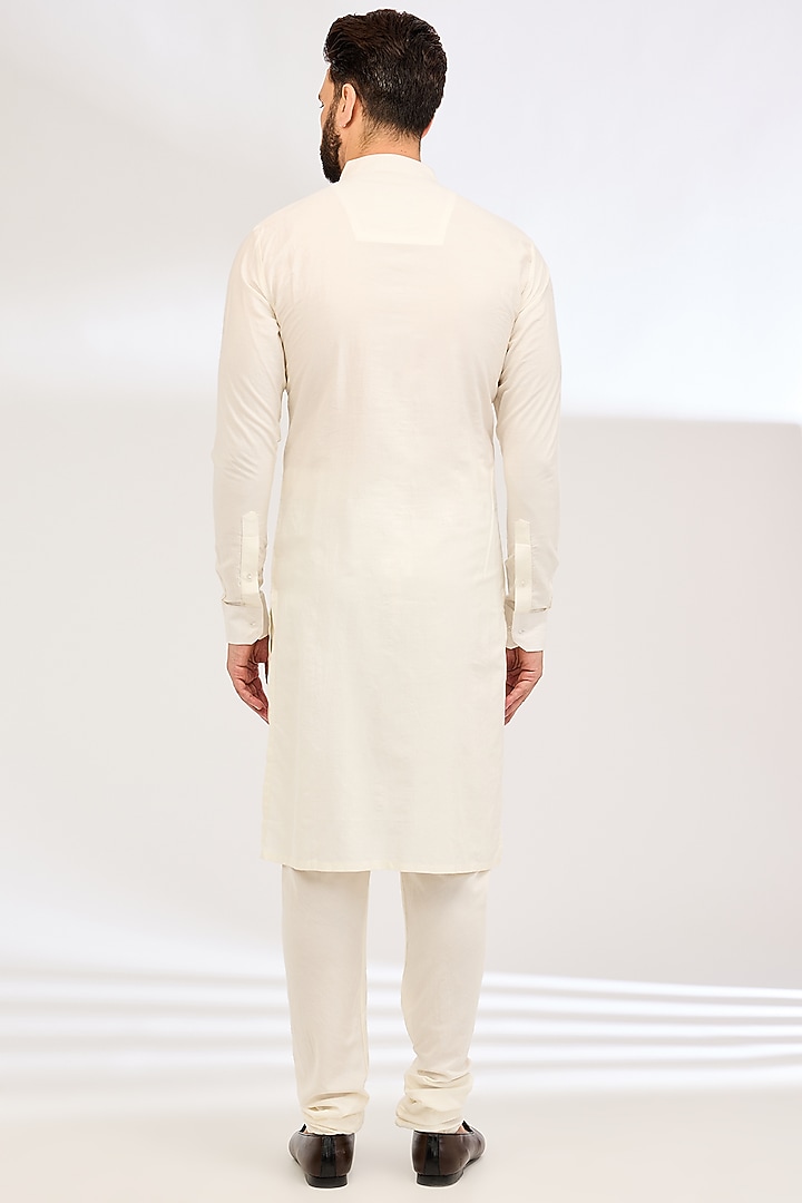 Ivory Raw Silk Thread Embroidered Groom Sherwani Set by Sarab Khanijou at Pernia's Pop Up Shop