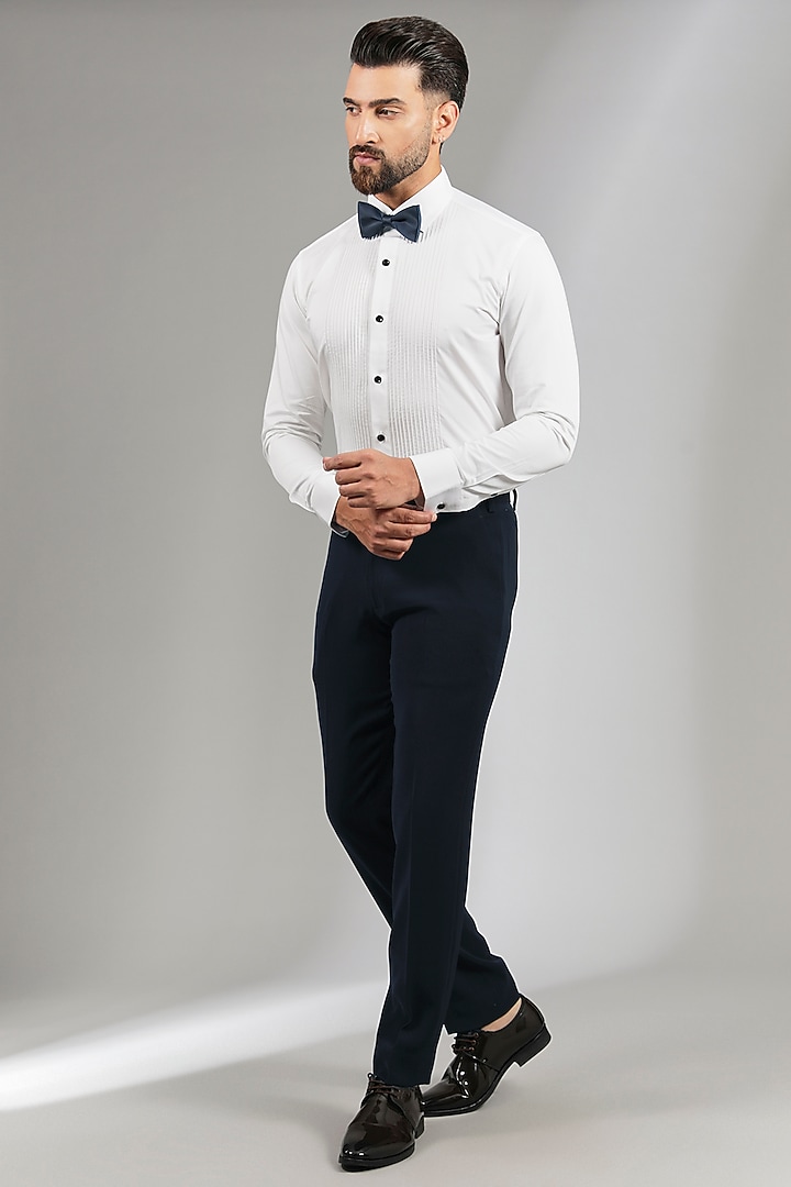 Navy Blue Velvet & Sandwash Tuxedo Set by Sarab Khanijou at Pernia's Pop Up Shop