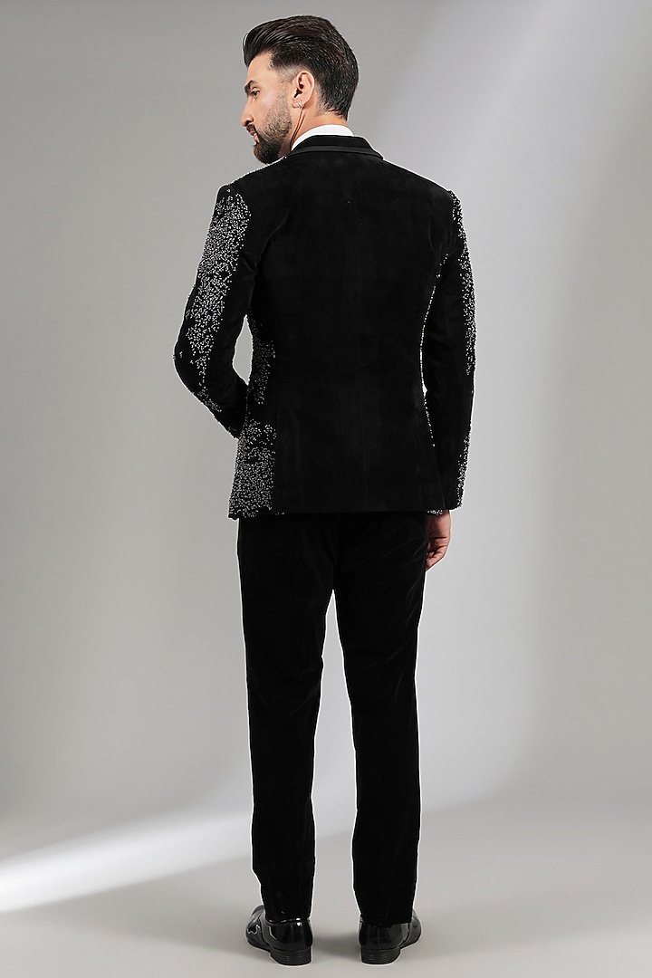 Black Velvet & Sandwash Tuxedo Set by Sarab Khanijou at Pernia's Pop Up Shop