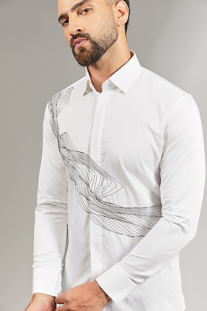 White Cotton Party Wear Shirt by Sarab Khanijou at Pernia's Pop Up Shop