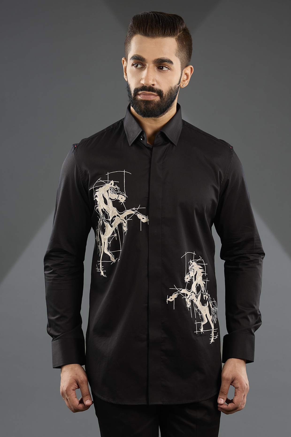 Black Cotton Shirt by Sarab Khanijou