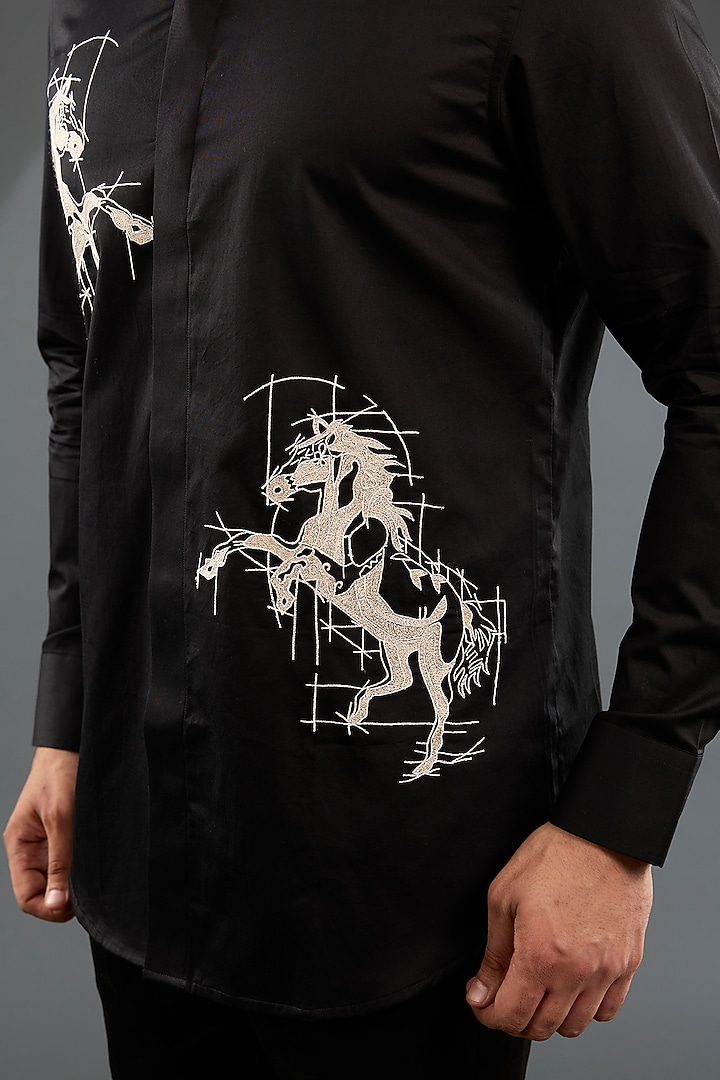 Black Cotton Party Wear Shirt by Sarab Khanijou at Pernia's Pop Up Shop
