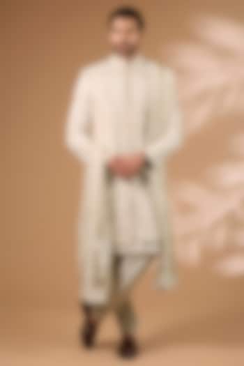 Ivory Silk Sherwani Set by Sarab Khanijou