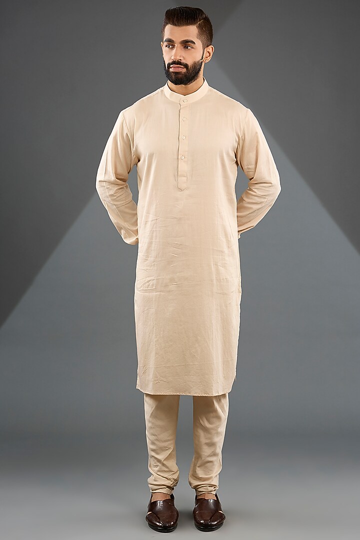 Ivory Silk Groom Sherwani Set by Sarab Khanijou at Pernia's Pop Up Shop