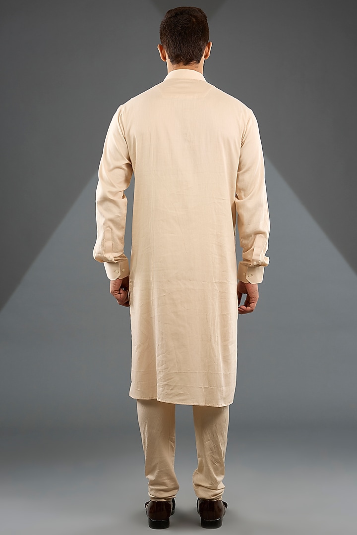 Ivory Silk Groom Sherwani Set by Sarab Khanijou at Pernia's Pop Up Shop