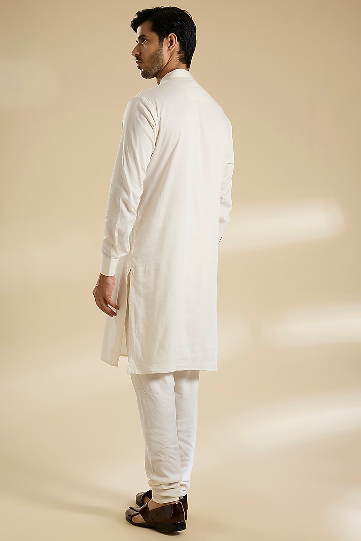 Ivory Raw Silk & Cotton Silk Sherwani Set by Sarab Khanijou at Pernia's Pop Up Shop