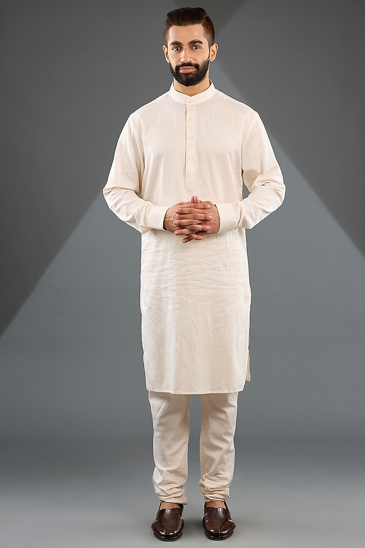 Ivory Silk Groom Sherwani Set by Sarab Khanijou at Pernia's Pop Up Shop