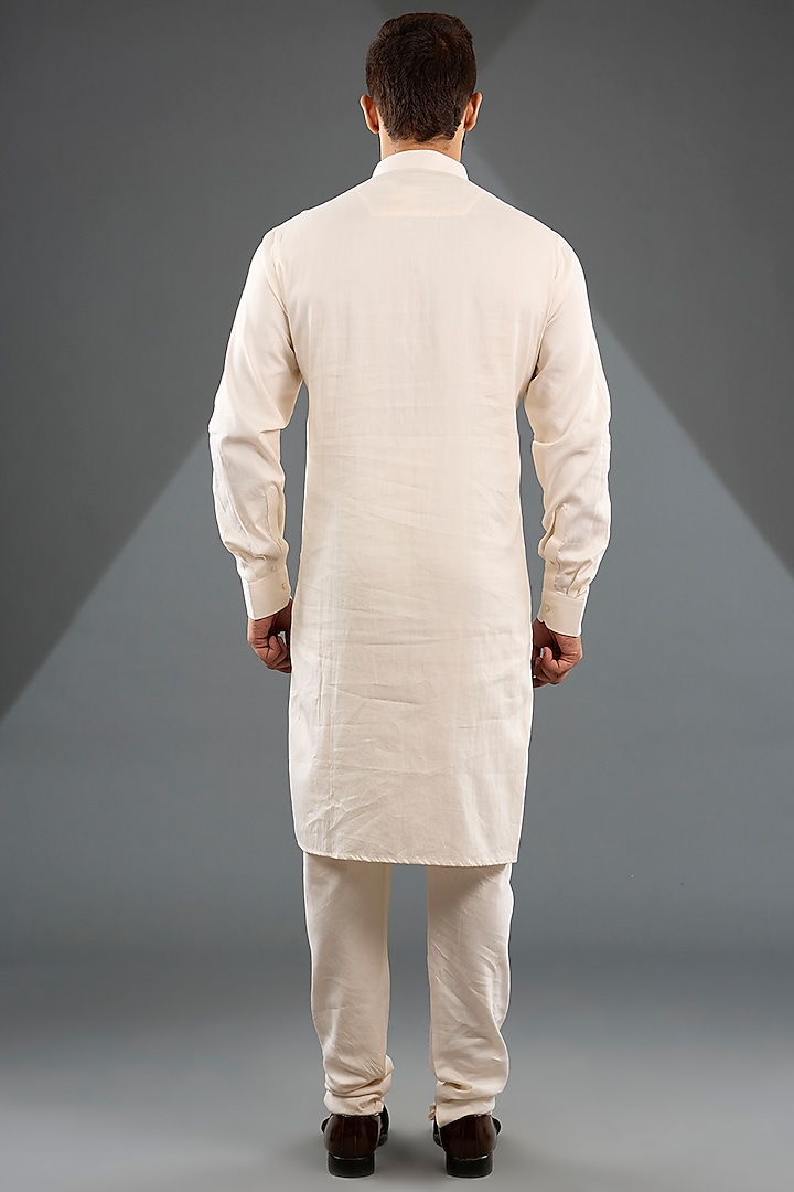 Ivory Silk Groom Sherwani Set by Sarab Khanijou at Pernia's Pop Up Shop