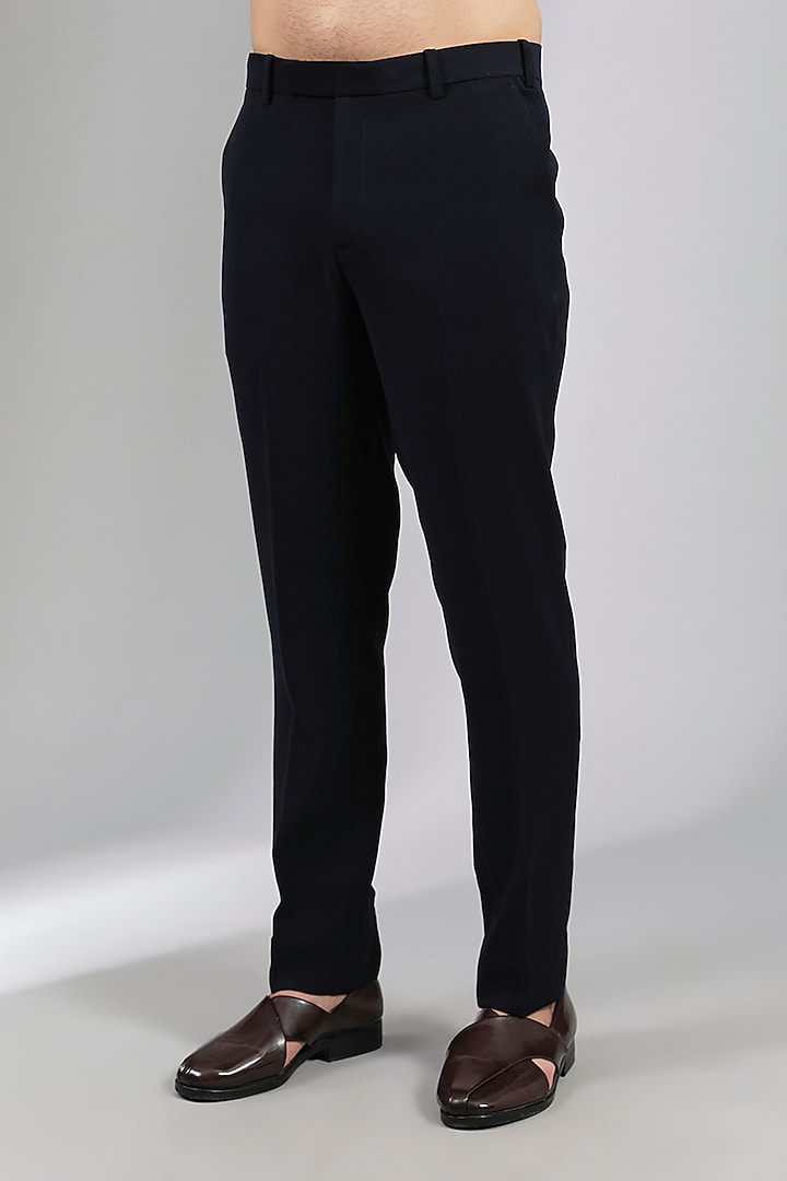 Navy Blue Sandwash Groom Indowestern Set by Sarab Khanijou at Pernia's Pop Up Shop