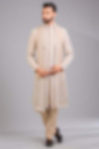 Ivory Silk Groom Sherwani Set by Sarab Khanijou at Pernia's Pop Up Shop