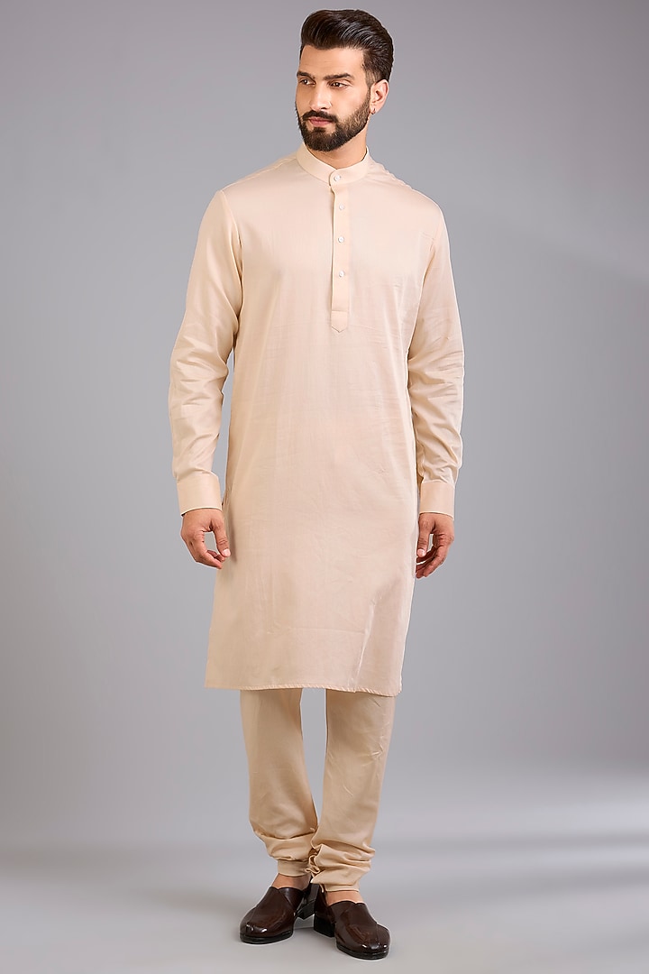 Ivory Silk Groom Sherwani Set by Sarab Khanijou at Pernia's Pop Up Shop