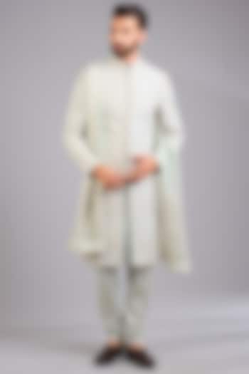 Aqua Silk Groom Sherwani Set by Sarab Khanijou at Pernia's Pop Up Shop