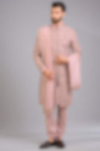 Dusty Pink Silk Groom Sherwani Set by Sarab Khanijou at Pernia's Pop Up Shop