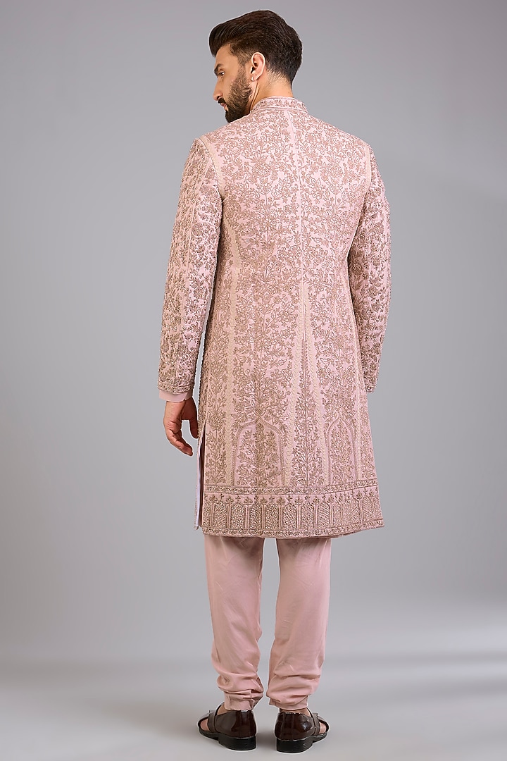 Dusty Pink Silk Groom Sherwani Set by Sarab Khanijou at Pernia's Pop Up Shop