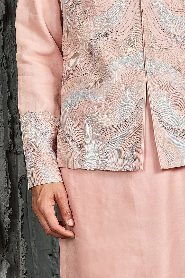 Forest Green Chanderi Silk Thread Embroidered Nehru Jacket Set by Sarab Khanijou at Pernia's Pop Up Shop