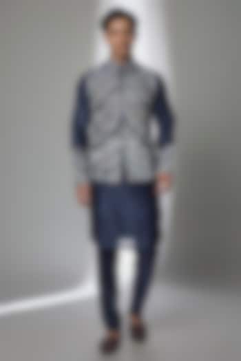 Midnight Blue Chanderi Silk Bundi Jacket Set by Sarab Khanijou at Pernia's Pop Up Shop