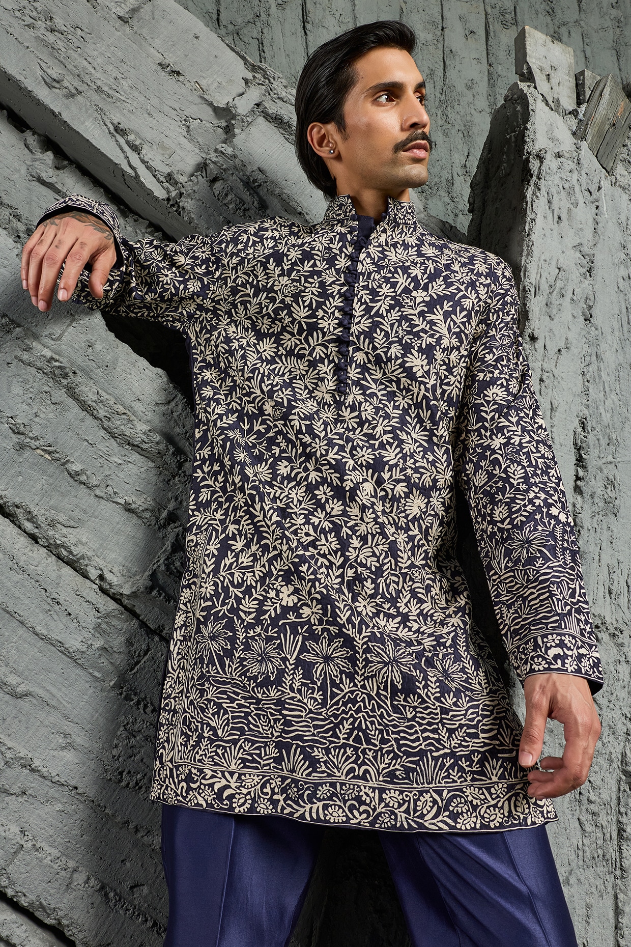 Sarab Khanijou Blue Chanderi Silk Thread Embroidered Kurta Set