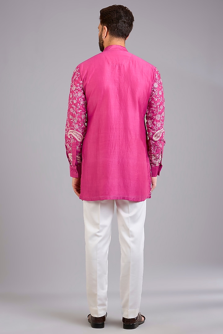 Pink Chanderi Silk Cutdana Embroidered Kurta Set by Sarab Khanijou at Pernia's Pop Up Shop