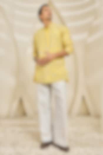 Yellow Chanderi Silk Cutdana Embroidered Kurta Set by Sarab Khanijou at Pernia's Pop Up Shop