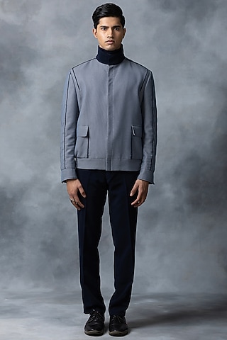 Grey Cotton & Jersey Bomber Jacket by Sarab Khanijou