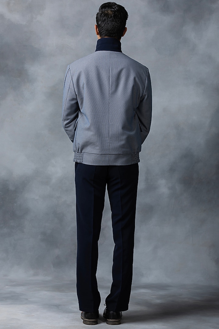 Grey Cotton & Jersey Bomber Jacket by Sarab Khanijou at Pernia's Pop Up Shop