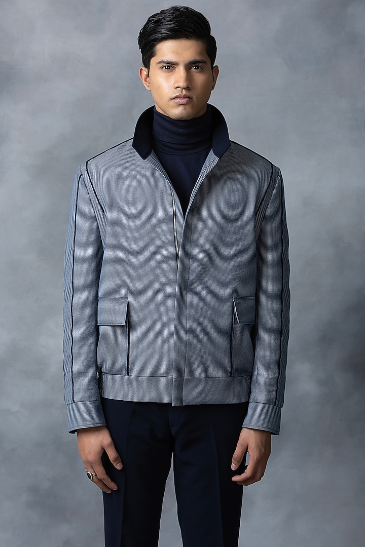 Grey Cotton & Jersey Bomber Jacket by Sarab Khanijou at Pernia's Pop Up Shop