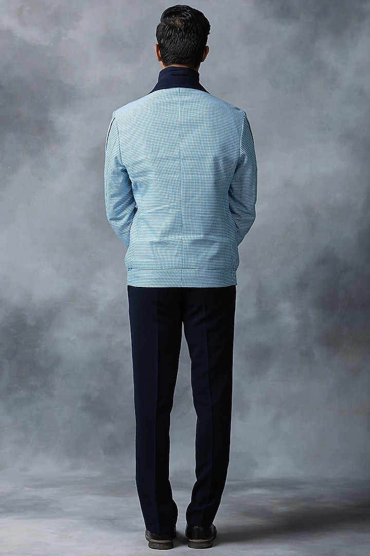 Light Blue Cotton & Jersey Bomber Jacket by Sarab Khanijou at Pernia's Pop Up Shop