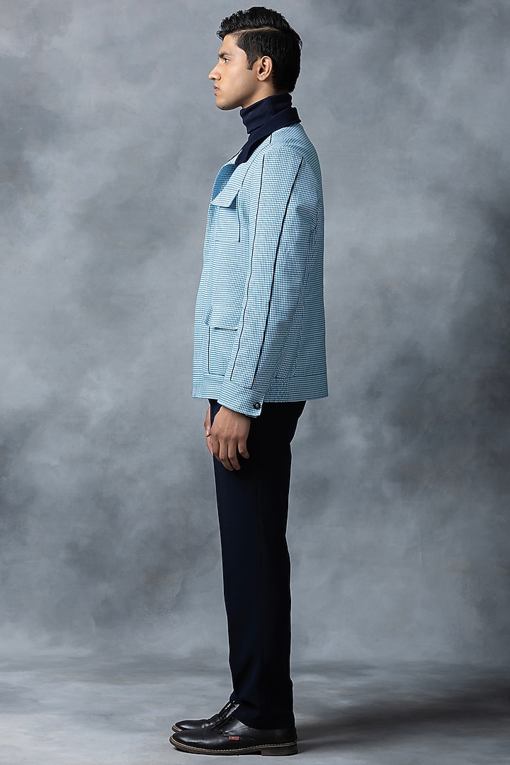 Light Blue Cotton & Jersey Bomber Jacket by Sarab Khanijou at Pernia's Pop Up Shop
