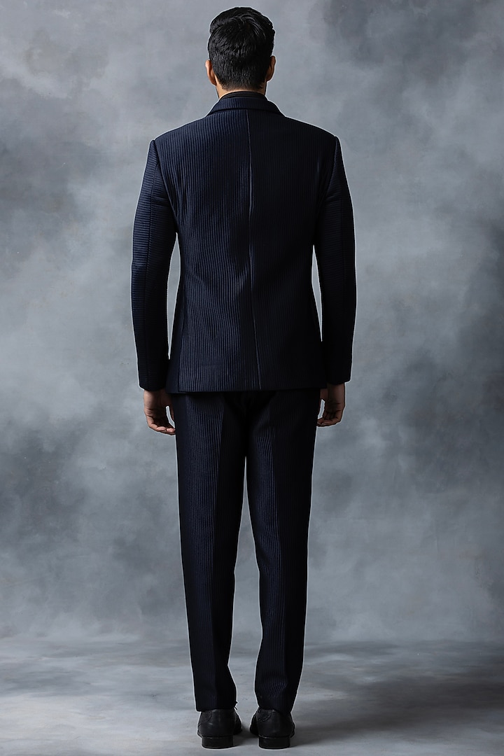 Navy Blue Jersey Blazer by Sarab Khanijou at Pernia's Pop Up Shop