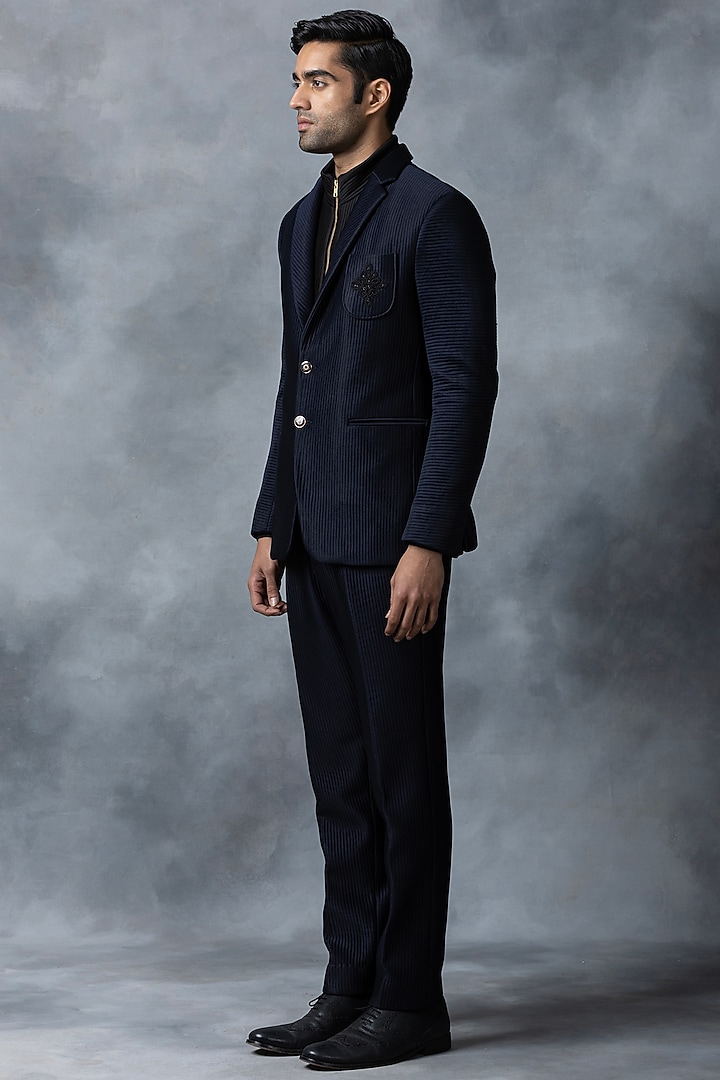 Navy Blue Jersey Blazer by Sarab Khanijou at Pernia's Pop Up Shop