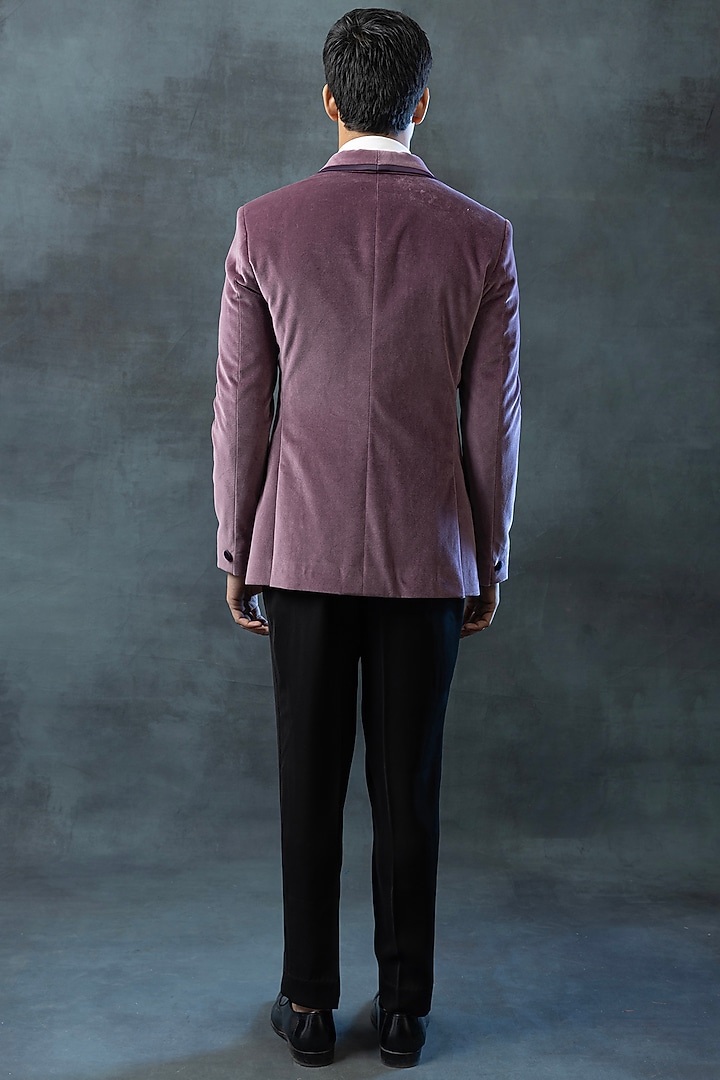 Purple Velvet & Sandwash Tuxedo Set by Sarab Khanijou at Pernia's Pop Up Shop