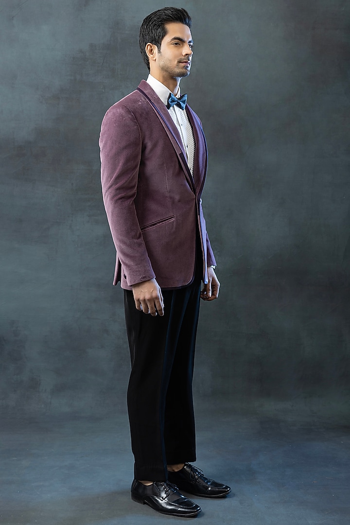 Purple Velvet & Sandwash Tuxedo Set by Sarab Khanijou at Pernia's Pop Up Shop