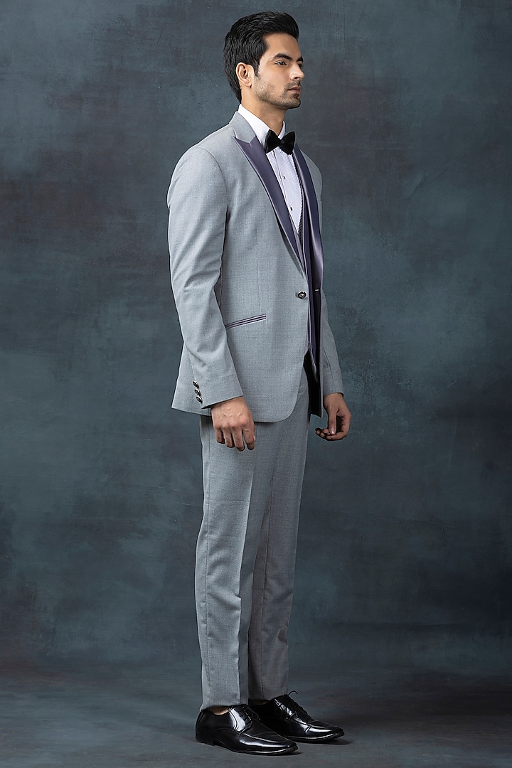 Grey Suiting Fabric Tuxedo Set by Sarab Khanijou at Pernia's Pop Up Shop
