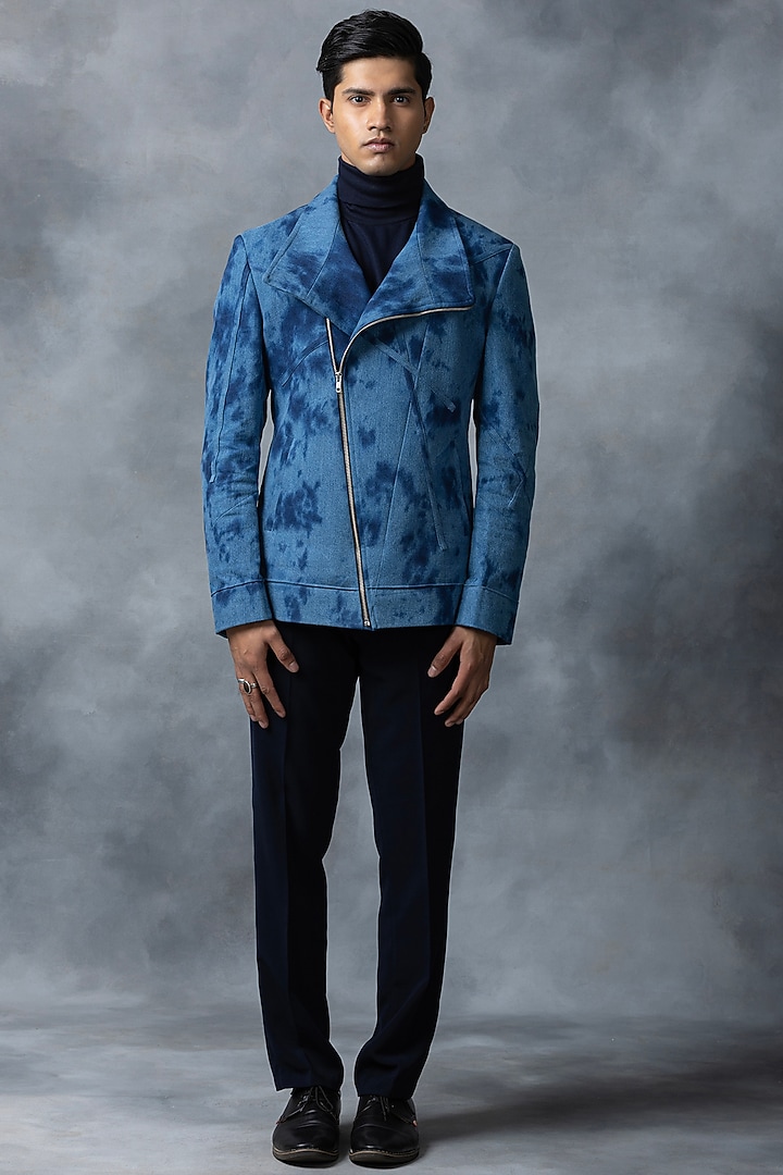 Blue Denim Tie-Dyed Jacket by Sarab Khanijou at Pernia's Pop Up Shop